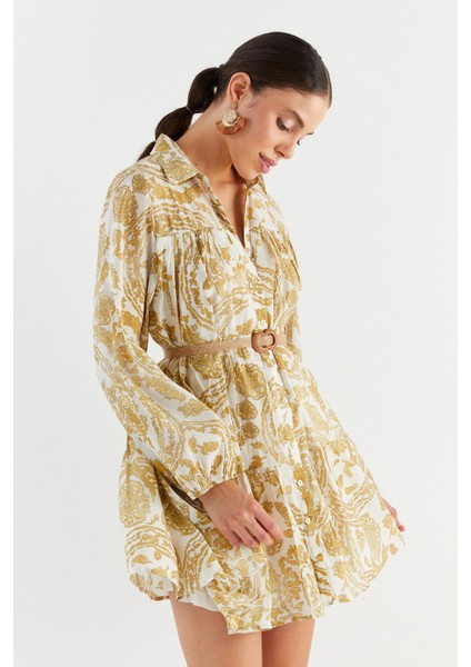 Hasır Kemerli Mini Elbise Sarı fırsatları