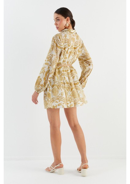 Hasır Kemerli Mini Elbise Sarı indirimleri