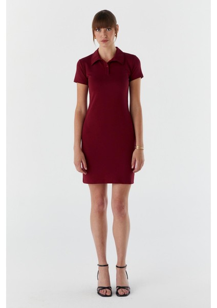 Polo Yaka Elbise Bordo modelleri