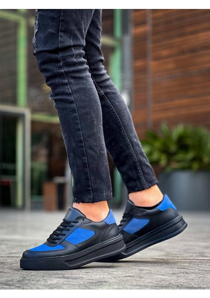 J-X8 Bağcıklı Ortopedik Taban Günlük Cilt Süet Erkek Spor Sneaker Ayakkabı St Siyah/mavi modelleri