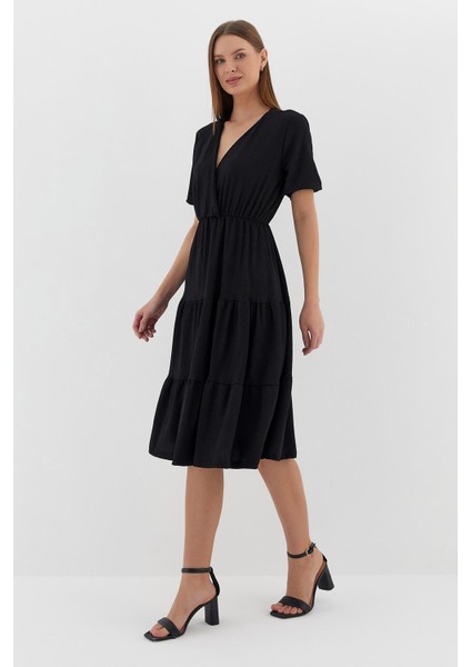 Kısa Kol Midi Elbise Sıyah