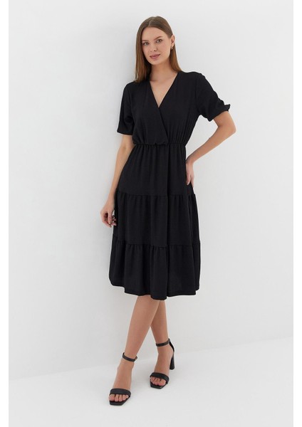 Kısa Kol Midi Elbise Sıyah fiyatları
