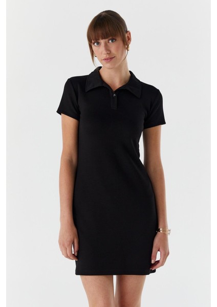 Polo Yaka Elbise Sıyah
