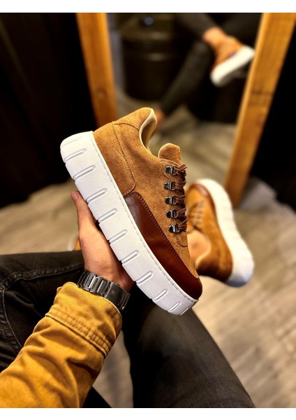 J600 Bağcıklı Ortopedik Taban Süet Erkek Günlük Sneaker Spor Ayakkabı Bt Taba