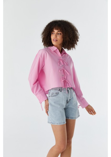 Fiyonk Bağcıklı Crop Gömlek Pembe modelleri
