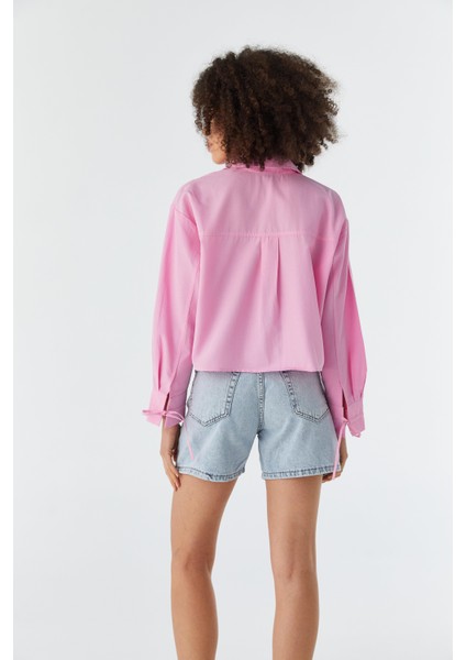Fiyonk Bağcıklı Crop Gömlek Pembe indirimleri