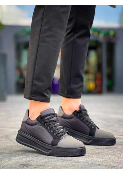 J-X46 Bağcıklı Ortopedik Taban Günlük Paraşüt Kumaş Erkek Spor Sneaker Ayakkabı St Siyah/gri
