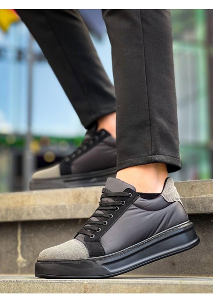 J-X46 Bağcıklı Ortopedik Taban Günlük Paraşüt Kumaş Erkek Spor Sneaker Ayakkabı St Siyah/gri modelleri