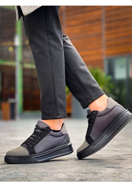 J-X46 Bağcıklı Ortopedik Taban Günlük Paraşüt Kumaş Erkek Spor Sneaker Ayakkabı St Siyah/gri indirimleri