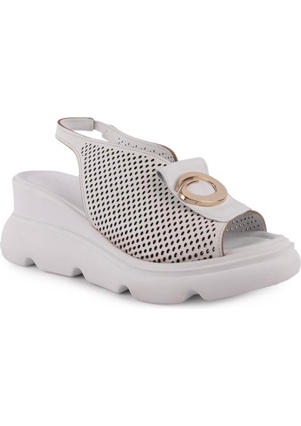Modern Rahat Deri Yumuşak Lazer Kesim Tokalı Sandalet Beyaz 8067 fiyatları