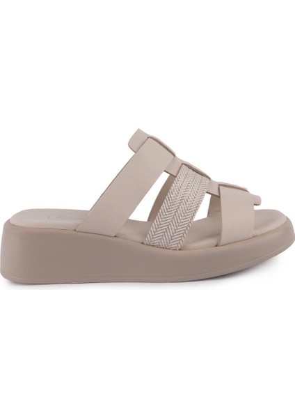 Hakiki Deri Rahat Bantlı Günlük Terlik 1602 Bej fiyatları
