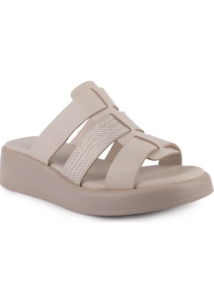 Hakiki Deri Rahat Bantlı Günlük Terlik 1602 Bej modelleri