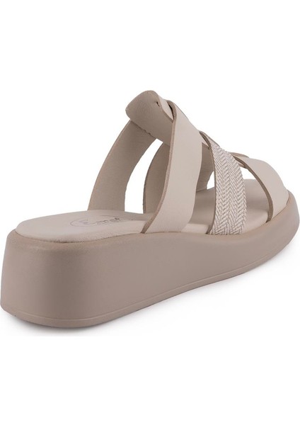 Hakiki Deri Rahat Bantlı Günlük Terlik 1602 Bej fırsatları