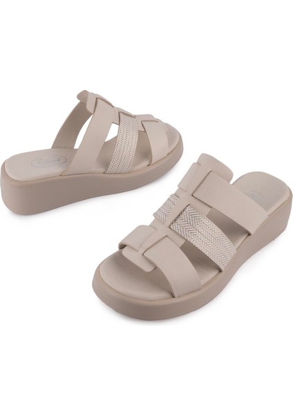 Hakiki Deri Rahat Bantlı Günlük Terlik 1602 Bej indirimleri