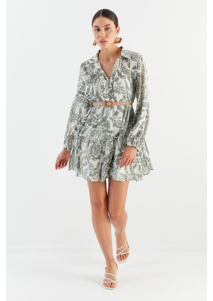 Hasır Kemerli Mini Elbise Hakı