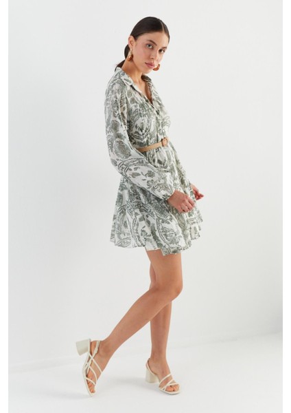 Hasır Kemerli Mini Elbise Hakı modelleri