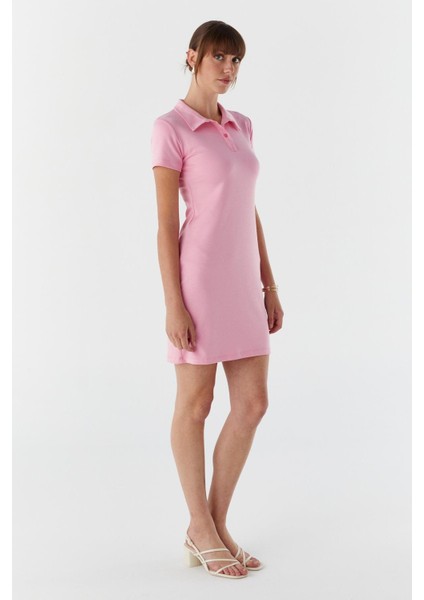 Polo Yaka Elbise Pembe