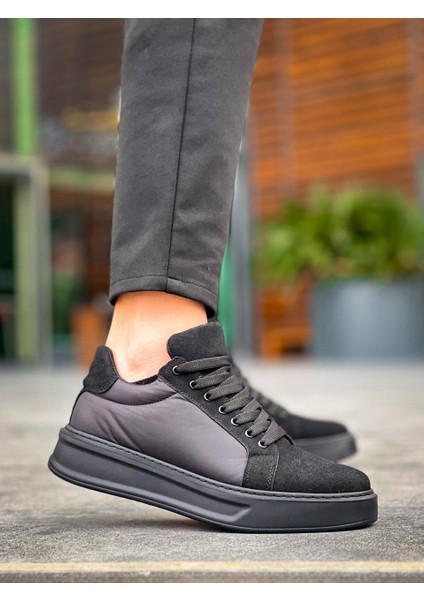 J046 Bağcıklı Ortopedik Taban Günlük Paraşüt Kumaş Süet Erkek Spor Sneaker Ayakkabı St Siyah fırsatları