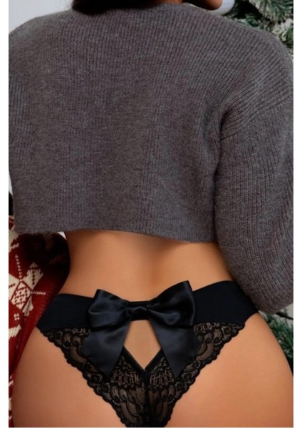 Siyah Külot Yüksek Bel Dantelli Şeritli Şık Tasarım
