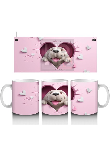 Kalpli Çatlak Zeminden Bakan Sevimli Beyaz Köpek - Baskılı Kahve Kupası