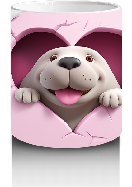 Kalpli Çatlak Zeminden Bakan Sevimli Beyaz Köpek - Baskılı Kahve Kupası modelleri