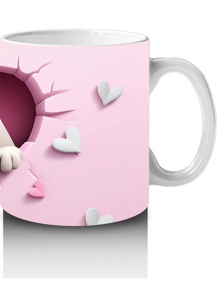 Kalpli Çatlak Zeminden Bakan Sevimli Beyaz Köpek - Baskılı Kahve Kupası fırsatları