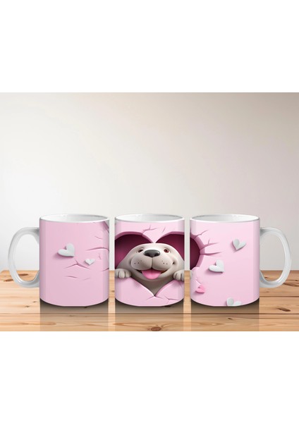 Kalpli Çatlak Zeminden Bakan Sevimli Beyaz Köpek - Baskılı Kahve Kupası indirimleri