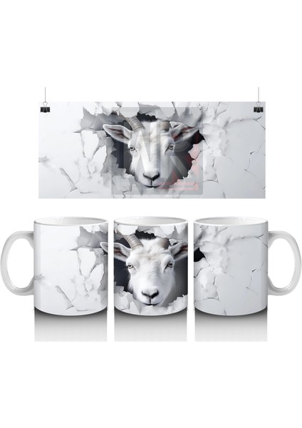 Çatlak Duvar Arasında Beyaz Keçi – Baskılı Kahve Kupası