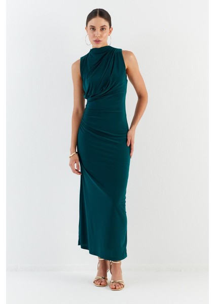 Drapeli Elbise Zumrut Yesıl modelleri