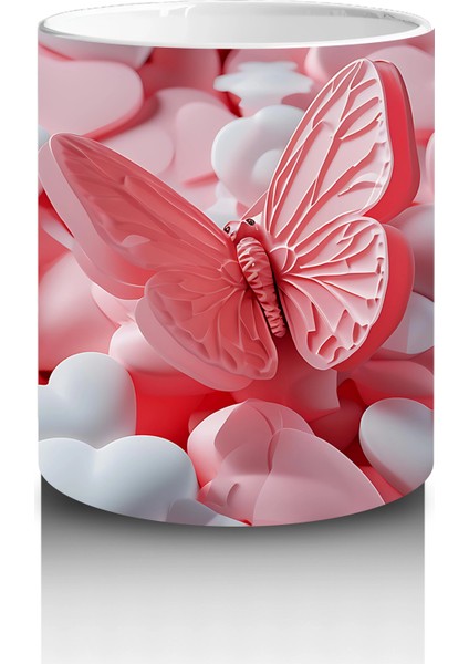 Kalplerin Arasında Uçan Şeffaf Kanatlı Kelebek – Baskılı Kahve Kupası modelleri