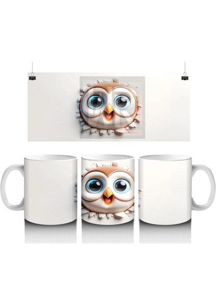 Tek Başına Bakan Sevimli Baykuş Illüstrasyonu – Baskılı Kahve Kupası