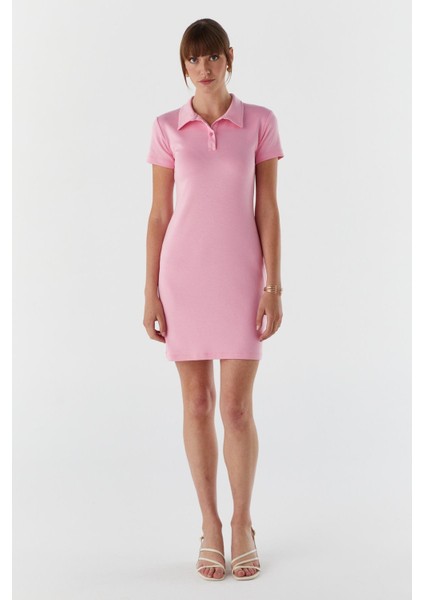 Polo Yaka Elbise Pembe modelleri