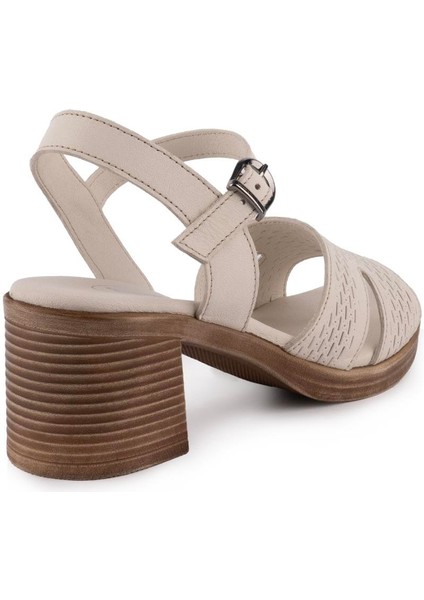 Modern Rahat Dolgu Taban Lazerli Deri Sandalet 653 Bej indirimleri