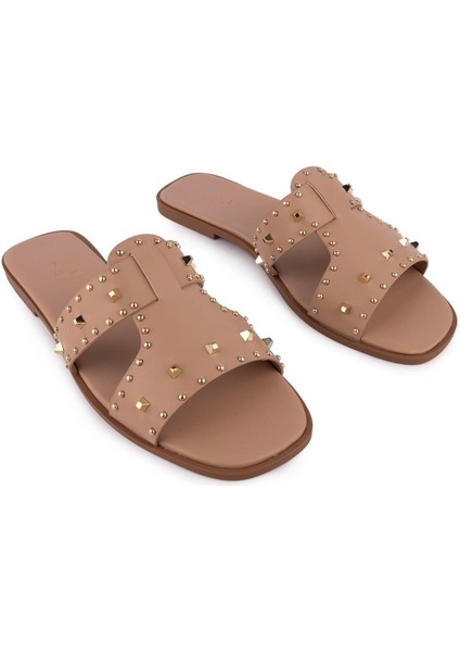 Floxer Modern Zımbalı Düz Terlik Nude 8250