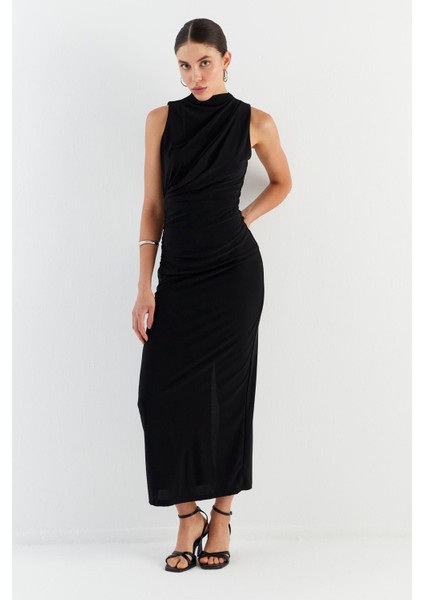 Drapeli Elbise Sıyah fırsatları