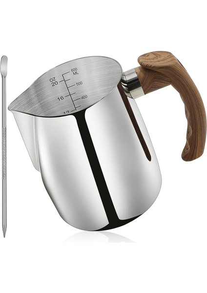 Süt Köpürtme Sürahisi 20 Oz (600ML), Anti-Haşlanma Saplı Espresso Buharlı Sürahiler, Süt Köpürtme Kupası Paslanmaz Çelik (Yurt Dışından)