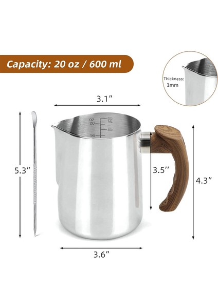 Süt Köpürtme Sürahisi 20 Oz (600ML), Anti-Haşlanma Saplı Espresso Buharlı Sürahiler, Süt Köpürtme Kupası Paslanmaz Çelik (Yurt Dışından) modelleri