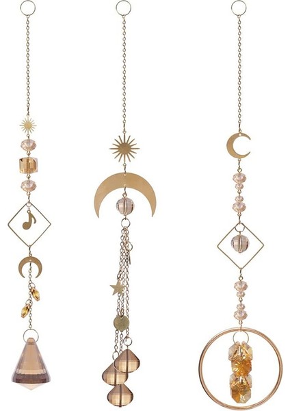 Altın Ay Müzik Notasyonu Kolye Avize Kristal Prizmalar Çakra Suncatcher Ev Windows Dekor (Mix 3 Stil) (Yurt Dışından)