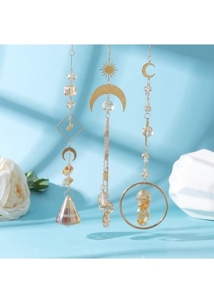 Altın Ay Müzik Notasyonu Kolye Avize Kristal Prizmalar Çakra Suncatcher Ev Windows Dekor (Mix 3 Stil) (Yurt Dışından) modelleri