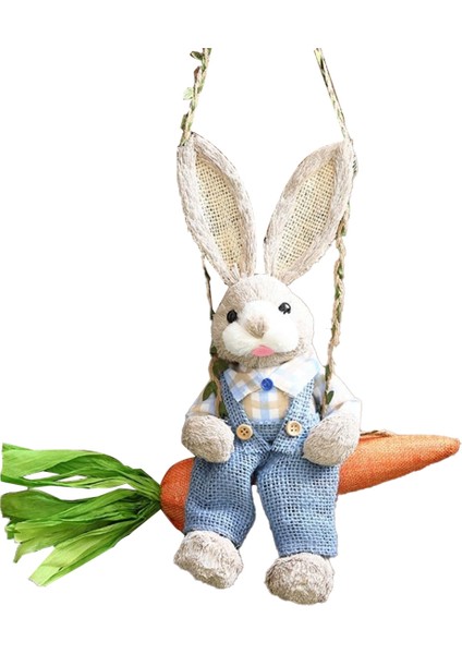 Paskalya Saman Tavşanı Heykelciği, Havuç Salıncağında Saman Tavşan, Paskalya Tatil Evi Dekoru Için Tavşan Heykeli Askılı Süsü B (Yurt Dışından)