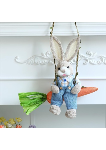 Paskalya Saman Tavşanı Heykelciği, Havuç Salıncağında Saman Tavşan, Paskalya Tatil Evi Dekoru Için Tavşan Heykeli Askılı Süsü B (Yurt Dışından) fiyatları