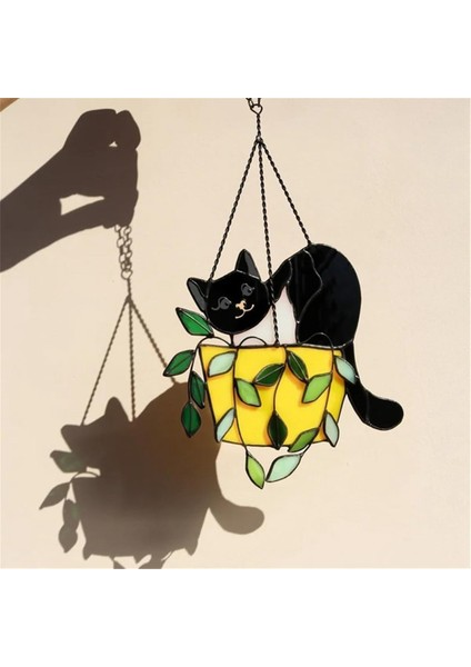Çiçek Saksısında Kedi Güneş Tutucu Vitray Pencere Süsleri, Kristal Güneş Tutucu, Akrilik Güneş Tutucu Seti, Duvar Sanatı A (Yurt Dışından) fırsatları