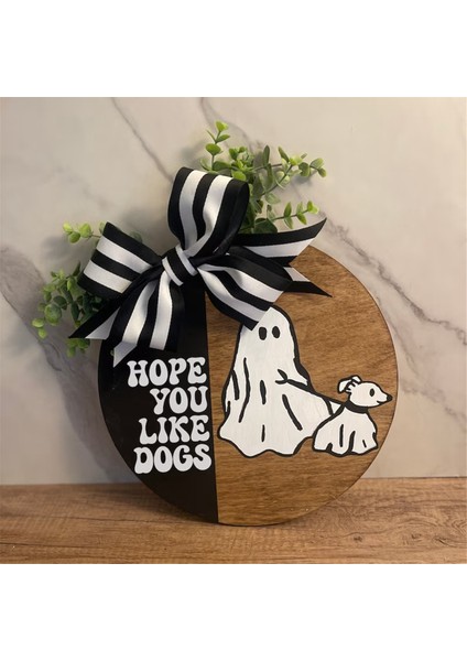 Ön Kapı Dekorasyonu Için Cadılar Bayramı Köpek Çelengi, Açık Veranda Için Tatil Ülkesi Komik Köpek Ahşap Kapı Askısı (Yurt Dışından) fiyatları