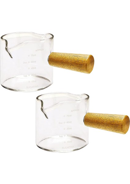 Adet Çift Ağızlı Espresso Shot Dakları Ölçülü Cam Espresso Fincanları Ahşap Saplı Sütlü Kahve Için Pişirme Kabı, 75 ml (Yurt Dışından)