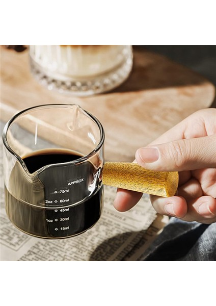 Adet Çift Ağızlı Espresso Shot Dakları Ölçülü Cam Espresso Fincanları Ahşap Saplı Sütlü Kahve Için Pişirme Kabı, 75 ml (Yurt Dışından) fırsatları