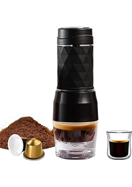 Taşınabilir Kahve Makinesi Espresso Makinesi El Pres Kapsül Öğütülmüş Kahve Demleyici Seyahat ve Piknik Için Taşınabilir, Siyah (Yurt Dışından) modelleri