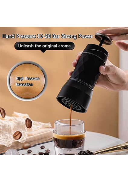 Taşınabilir Kahve Makinesi Espresso Makinesi El Pres Kapsül Öğütülmüş Kahve Demleyici Seyahat ve Piknik Için Taşınabilir, Siyah (Yurt Dışından) fırsatları