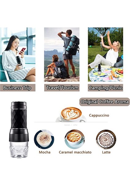 Taşınabilir Kahve Makinesi Espresso Makinesi El Pres Kapsül Öğütülmüş Kahve Demleyici Seyahat ve Piknik Için Taşınabilir, Siyah (Yurt Dışından) indirimleri