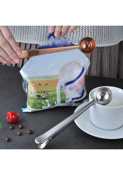 2'li Paket 2'si 1 Arada Kahve Kepçesi Klipsli, Paslanmaz Çelik Kahve Ölçüm Kaşığı Poşet Mühür Klipsli-Gül Altını (Yurt Dışından) indirimleri