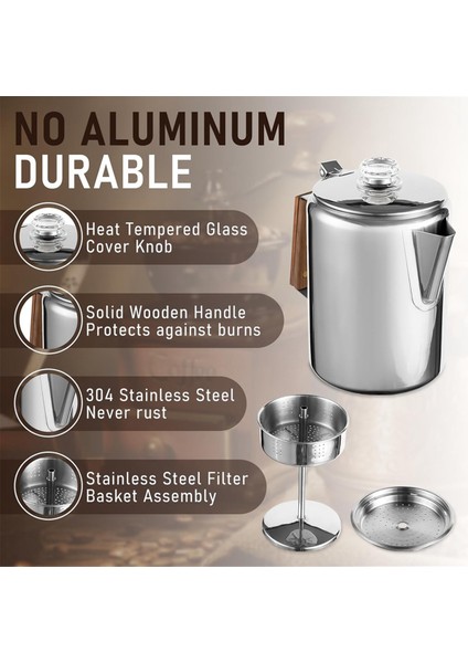 Kamp Için Kahve Percolators Soba, Percolator Cezve Paslanmaz Çelik Kahve Makinesi Kamp Açık Havada Ev 9 Fincan (Yurt Dışından) indirimleri